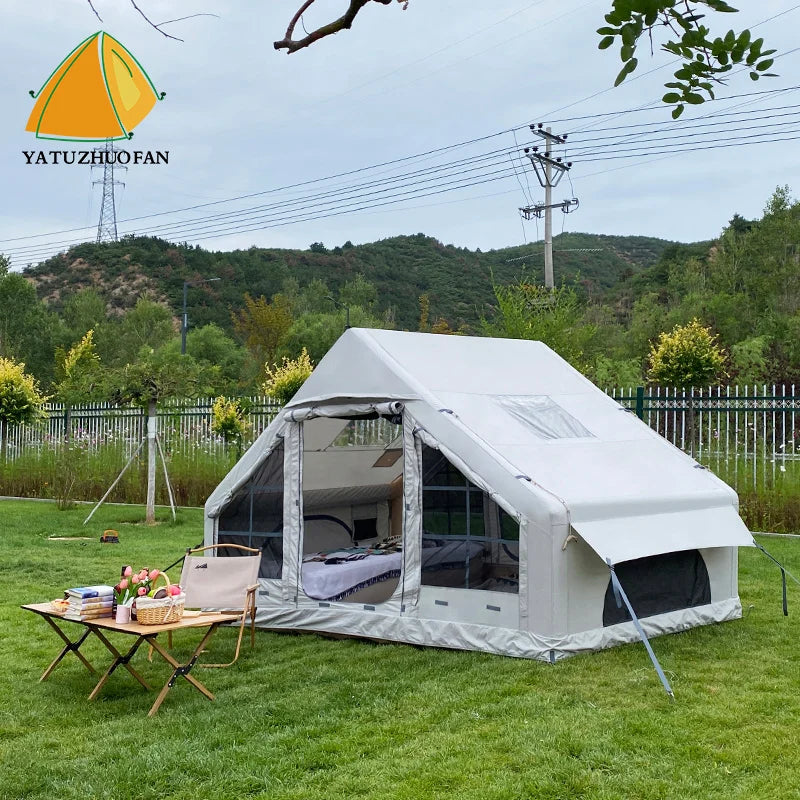 Tenda Inflável de Glamping com Sistema de Iluminação LED, Abrigo de Camping Luxuoso para 10 Adultos