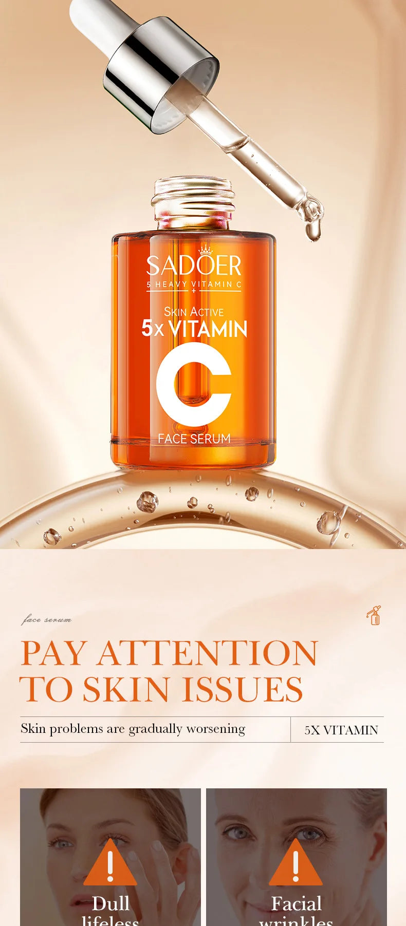 Sérum Facial de Vitamina C Coreano — 5 Funções: Hidratação, Brilho, Poros Reduzidos e Reparação