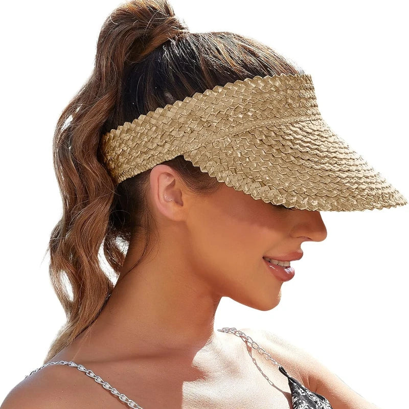 1 unidade de chapéus e viseiras de sol para mulheres, chapéu de praia para férias ao ar livre, proteção solar, chapéus de praia para viagem, feitos à mão, proteção solar