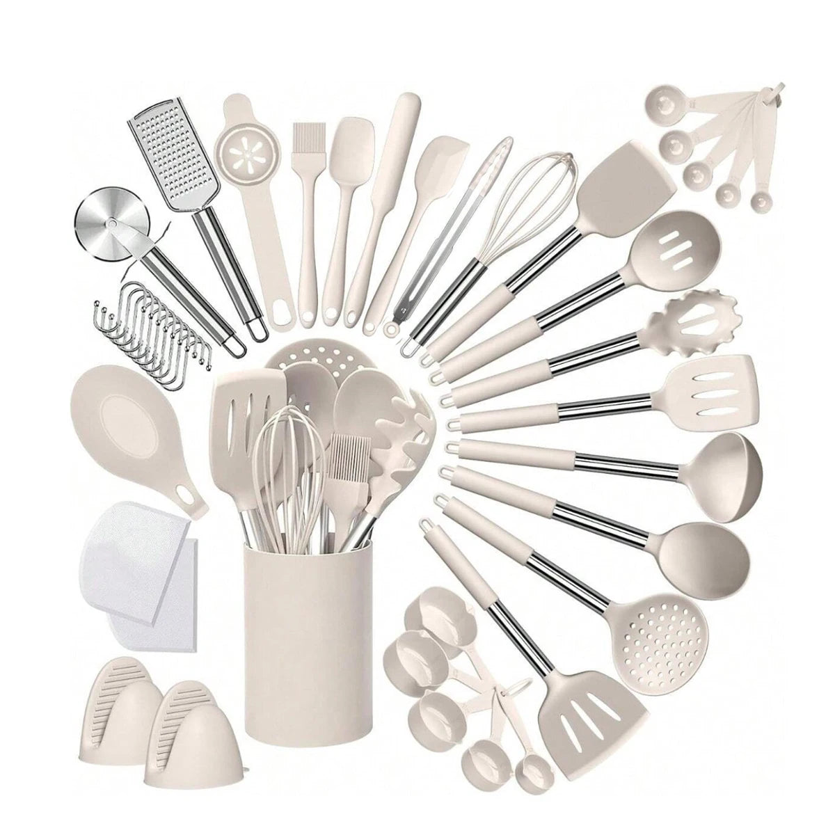 Kit Completo 43 Utensilios de Cozinha em Silicone — Cabo Inox, Antiaderente e Resistente ao Calor