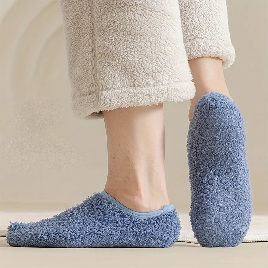 Meias Térmicas Masculinas Coral Fleece Quentinhas — Antiderrapante, Confortáveis e Perfeitas para Usar em Casa no Inverno
