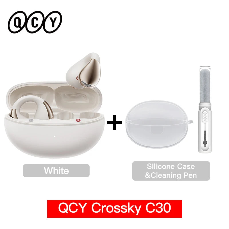 Fones de Ouvido Sem Fio QCY Crossky C30 — Bluetooth 5.4, Clip para Ouvido, 25h de Bateria, IPX4