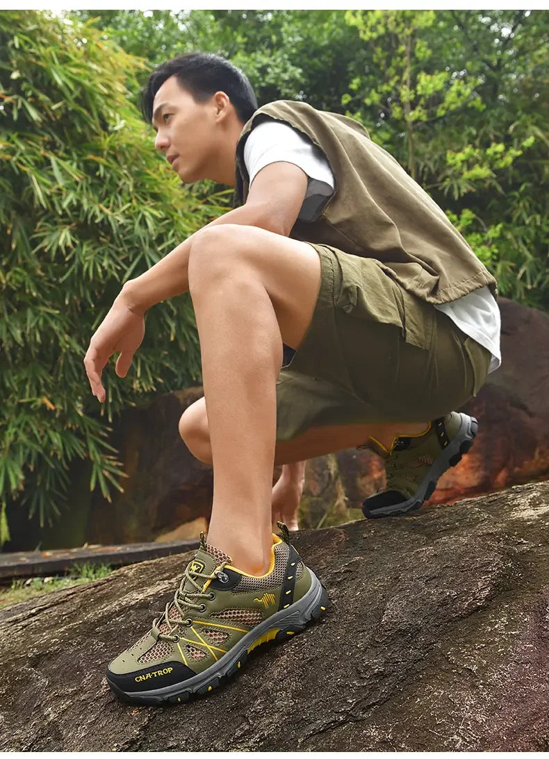 Sapatos de caminhada masculinos malha respirável esportes único sapatos verão ao ar livre resistente ao desgaste caminhadas e caça sapatos esportivos táticos