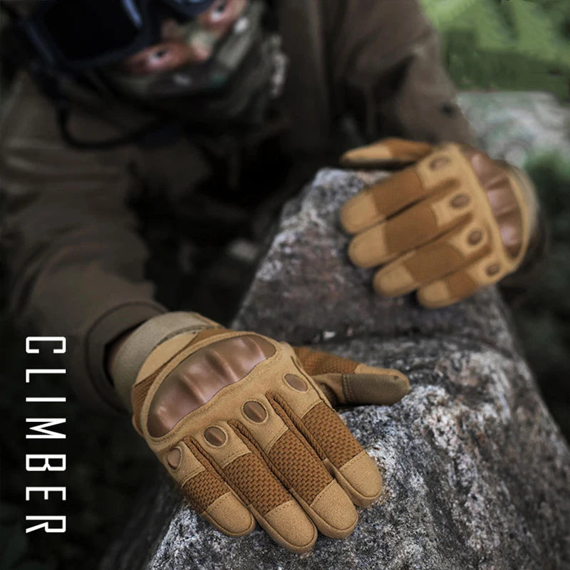 Luvas Táticas Resistentes com Touch Screen — Dedo Completo para Moto, Camping, Trilha e Fitness