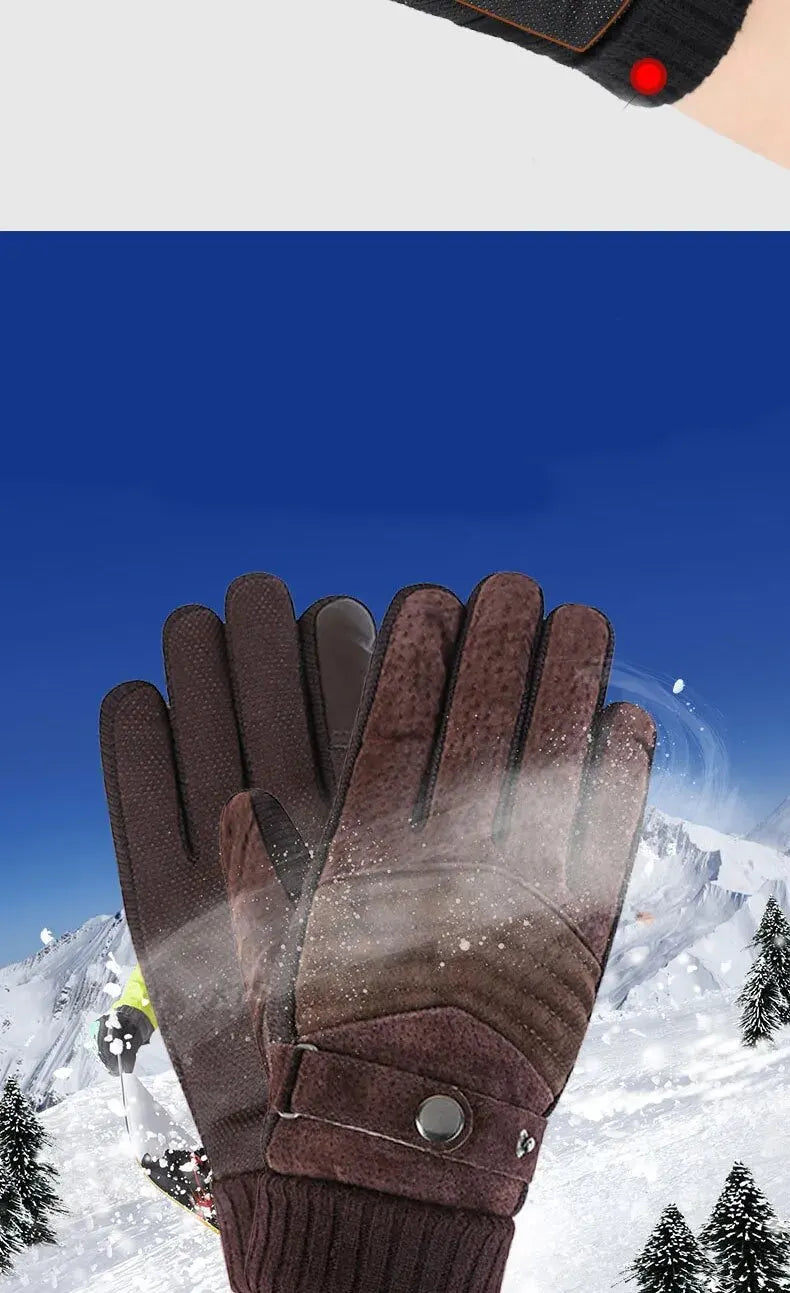 Luvas Inverno Ciclismo Motocicleta Windproof isolamento frio quente couro Touch Screen Anti-Slip pilha grossa dos homens