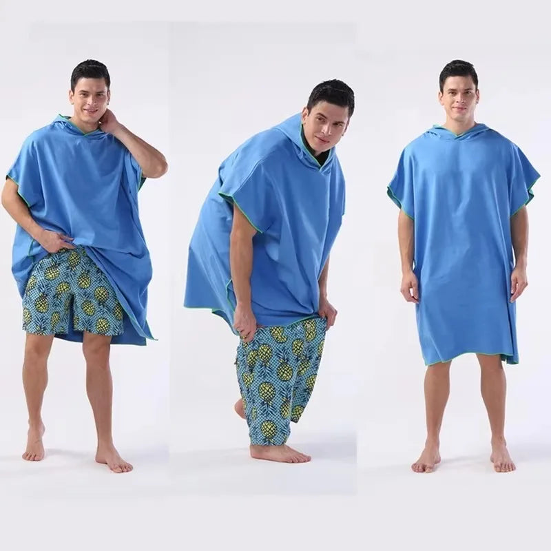 Toalha de Banho de Microfibra com Capuz para Adultos, Toalha de Praia de Secagem Rápida e Absorvente, Robe Vestível com Mangas