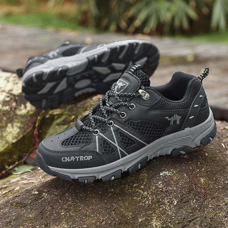 Sapatos de caminhada masculinos malha respirável esportes único sapatos verão ao ar livre resistente ao desgaste caminhadas e caça sapatos esportivos táticos