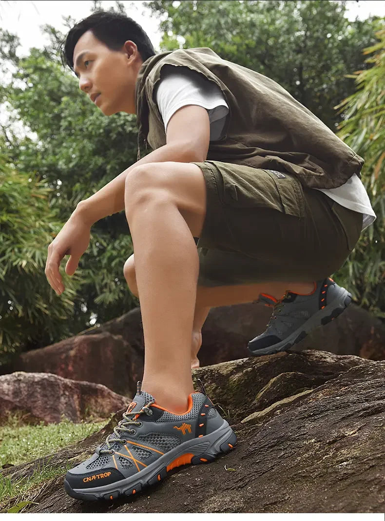 Sapatos de caminhada masculinos malha respirável esportes único sapatos verão ao ar livre resistente ao desgaste caminhadas e caça sapatos esportivos táticos