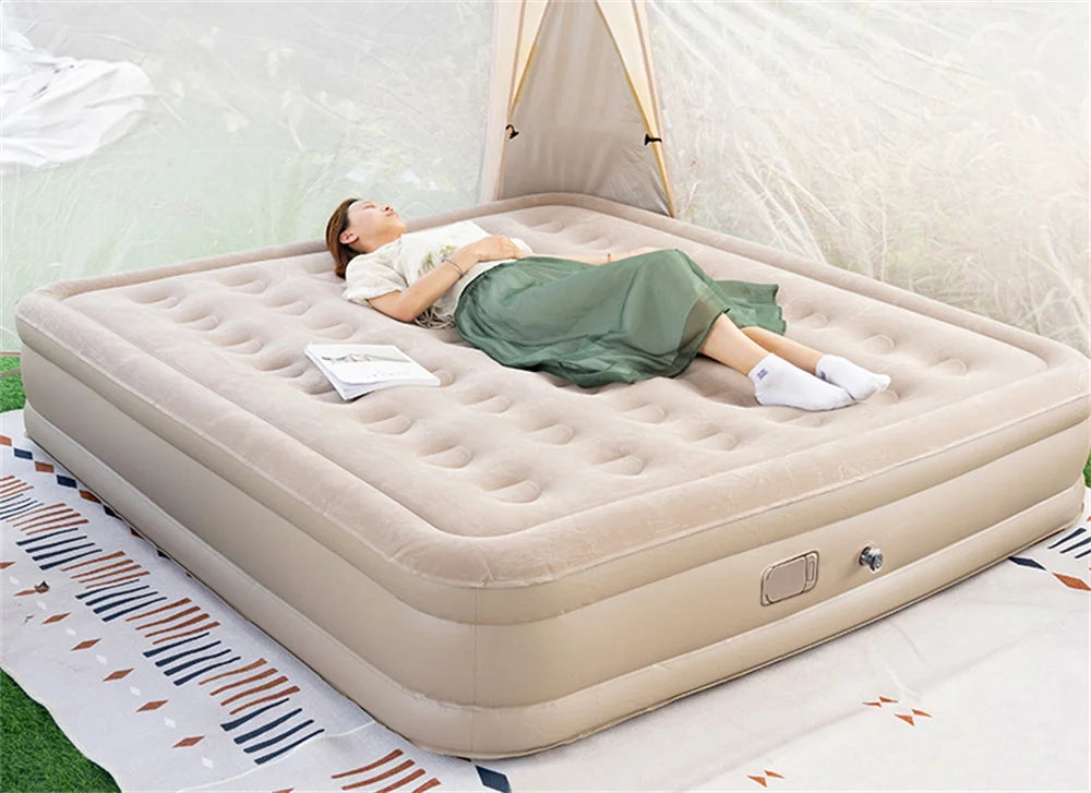 Colchão de ar interior glamping esteiras pvc inflável colchão de dormir luxo 2 pessoas acampamento cama esteira bomba embutida engrossar esteira