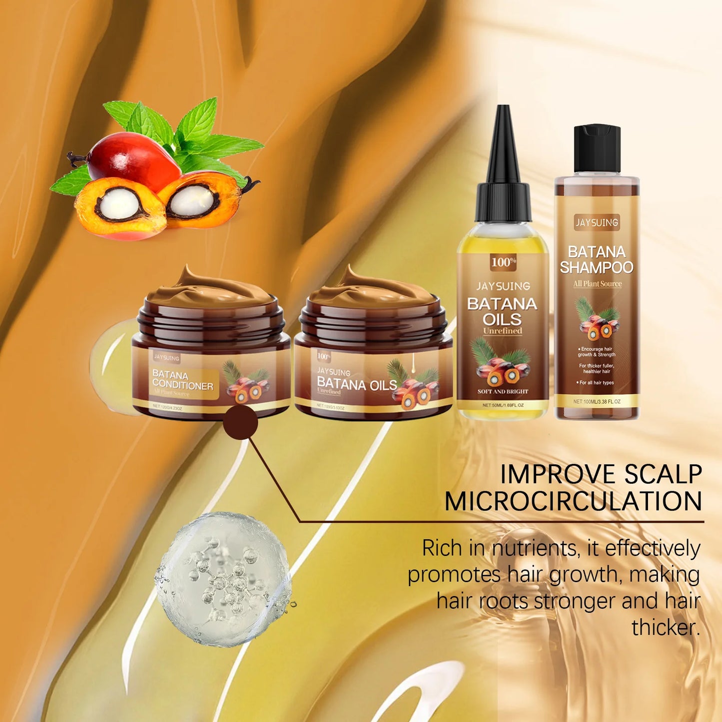 Kit Capilar Batana Oil — Shampoo, Condicionador e Sérum Reparador para Cabelos Crespos e Danificados