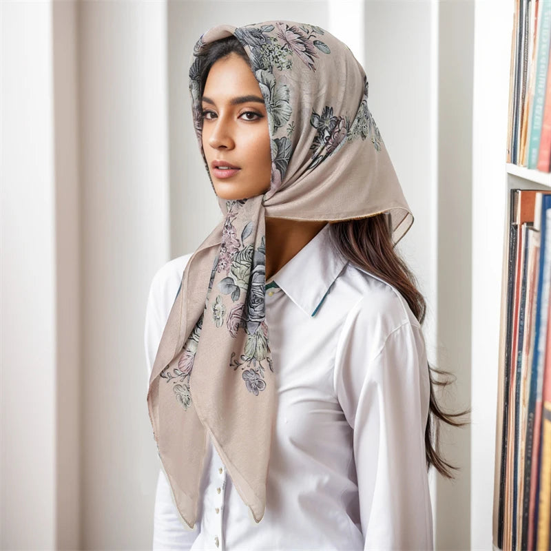 Lenço de Algodão Quadrado Vintage Feminino — Boho, Versátil e Cheio de Charme