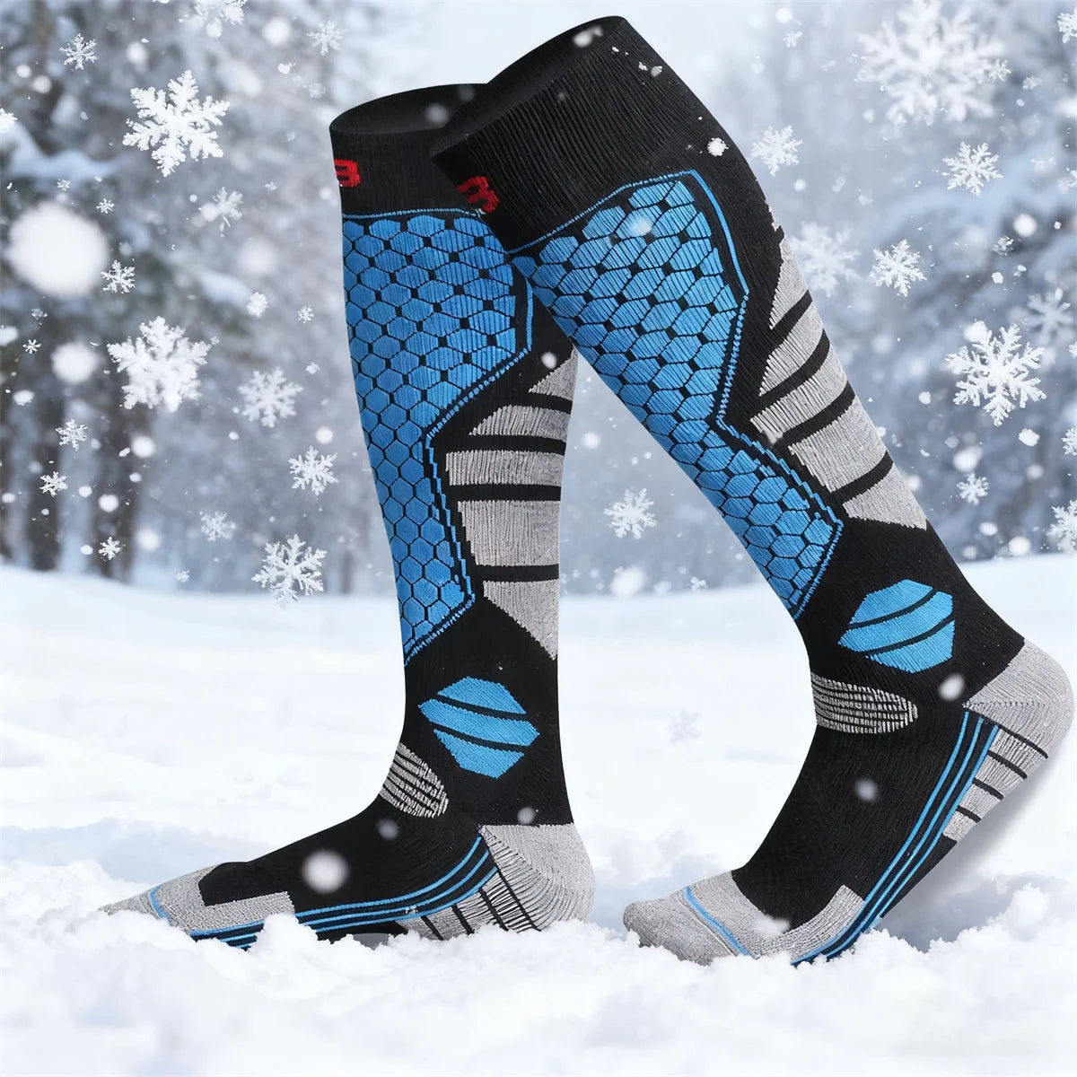 Meia Ski Merino Wool Joelho Alto Quentinha — Térmica, Grossa e Perfeita para Snowboard e Trilhas de Inverno