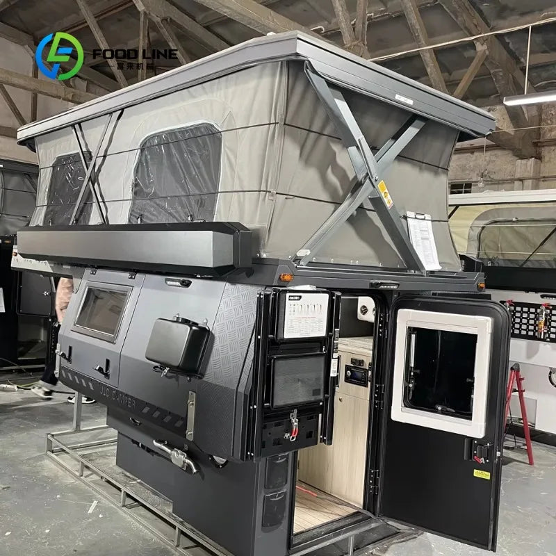 Cabine de Camping para Caminhão, Cabine de Camping Pop-up Totalmente Equipada com Chuveiro, Cozinha, Cama e Armazenamento, Adequada para Passeios e Viagens