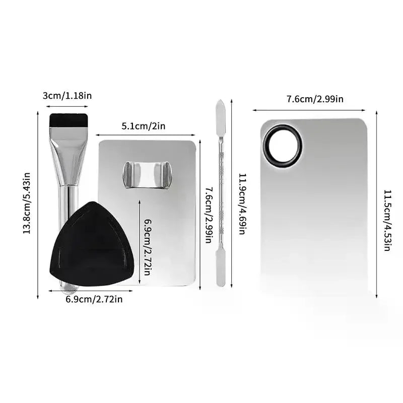 Kit de Ferramentas de Maquiagem 1 a 4 Peças — Pincel para Base, Esponja e Paleta de Creme Portátil