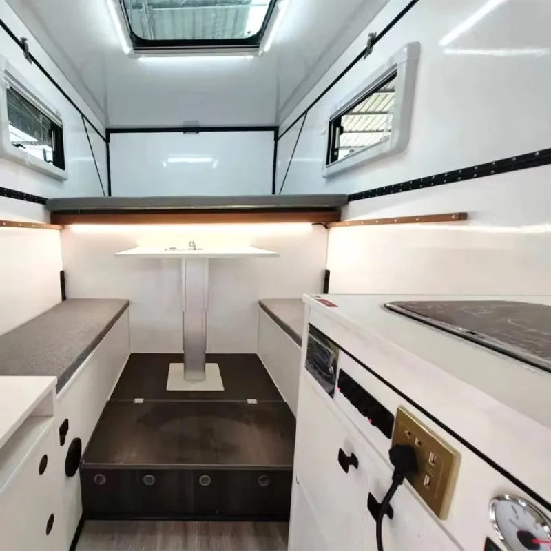 Cabine de Camping para Caminhão, Cabine de Camping Pop-up Totalmente Equipada com Chuveiro, Cozinha, Cama e Armazenamento, Adequada para Passeios e Viagens