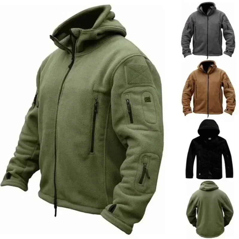 Jaqueta Tática Polar Masculina Robusta — Lã Quente com Capuz para Inverno, Trilha e Uso Casual
