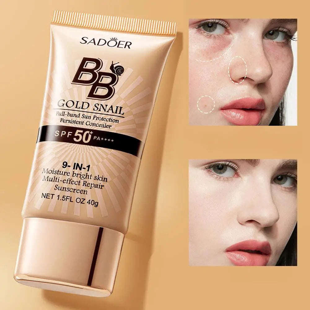 BB Cream Protetor Solar com Caracol Dourado — FPS 50+, Hidratante e Corretivo Facial 40g