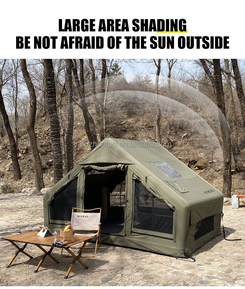 6.4 ㎡   Tenda Inflável Impermeável de Algodão para Glamping, Viagens em Família e Eventos, Hermética com Duas Portas para Acampamento ao Ar Livre