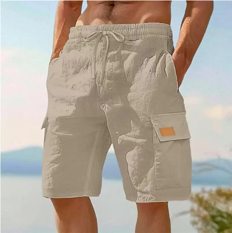 Bermudas Cargo de Secagem Rápida para Homens, Bermudas Táticas com Múltiplos Bolsos, Bermudas Casuais para Atividades ao Ar Livre com Cintura Elástica e Cordão