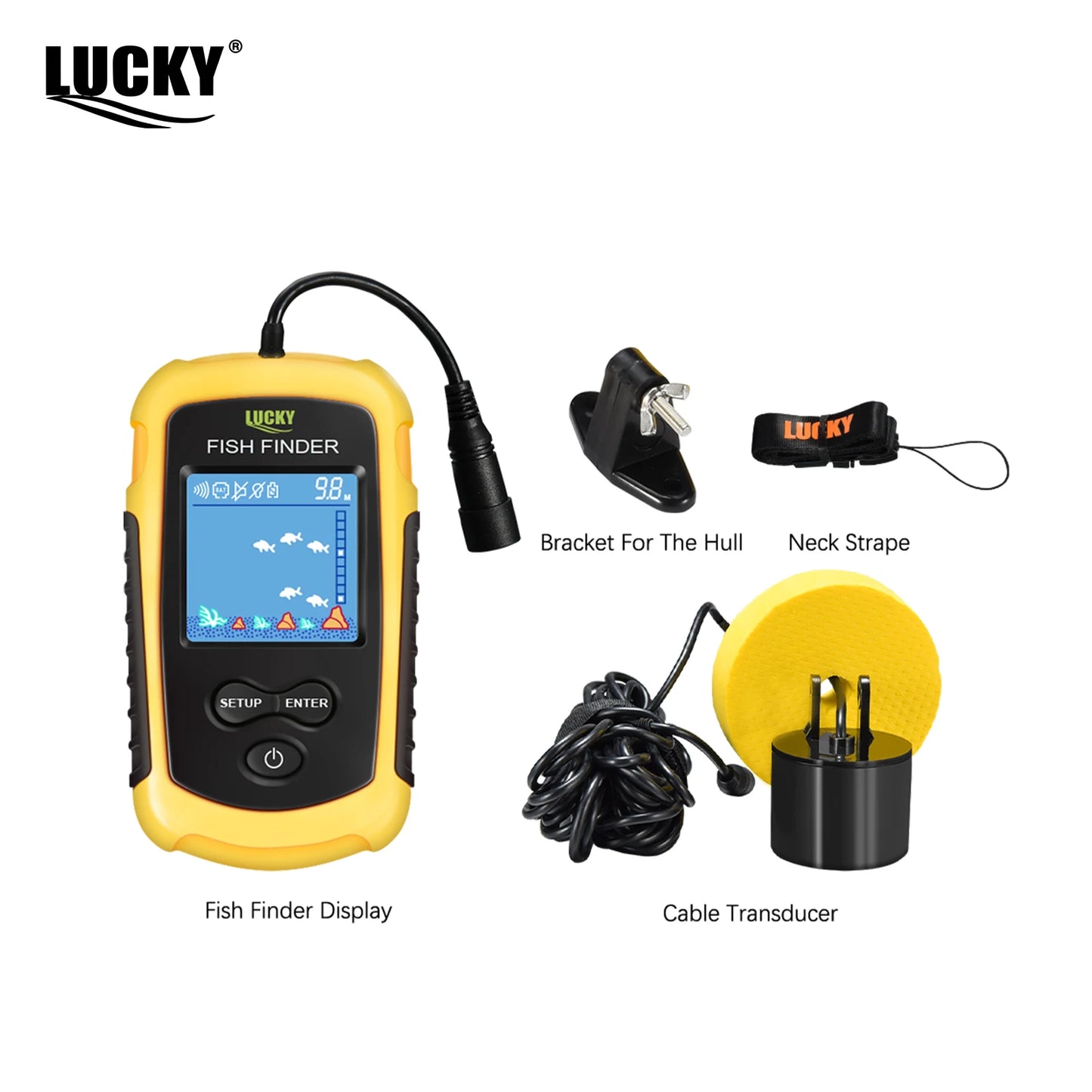 FFC1108-1 Alarme Sonar Portátil 100M para Pesca, Localizador de Peixes com Cobertura de 45 Graus, Sonda de Eco com Alarme e Transdutor para Pesca em Lagos e Mares