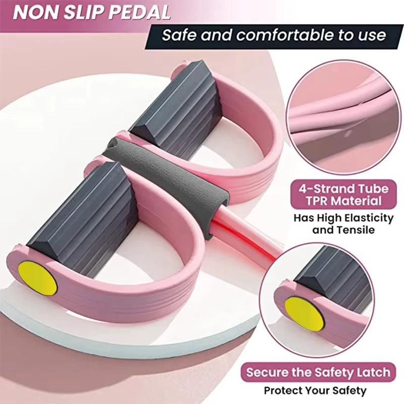 Kit Faixas de Resistência com 4 Tubos e Pedal — Elástico para Treino de Abdômen, Cintura e Braços