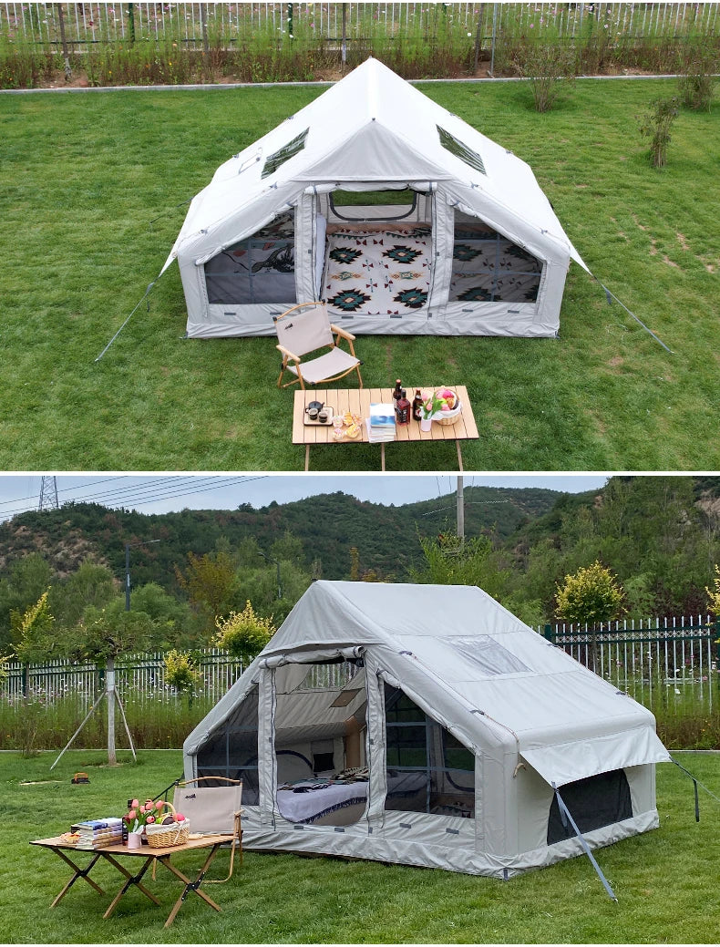 Tenda Inflável de Glamping com Sistema de Iluminação LED, Abrigo de Camping Luxuoso para 10 Adultos