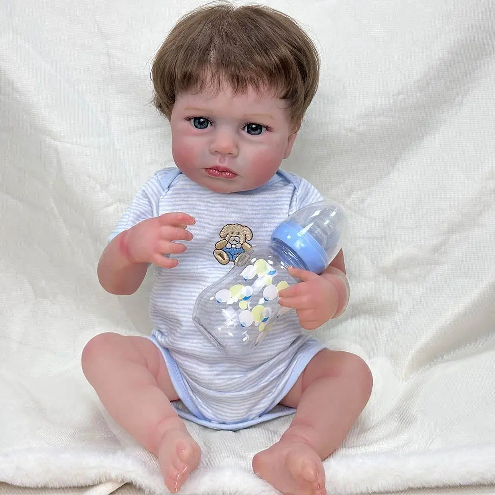 Boneca Reborn 20 Polegadas Belíssima — Olhos Azuis Expressivos, Pele Realista e Cabelo Enraizado