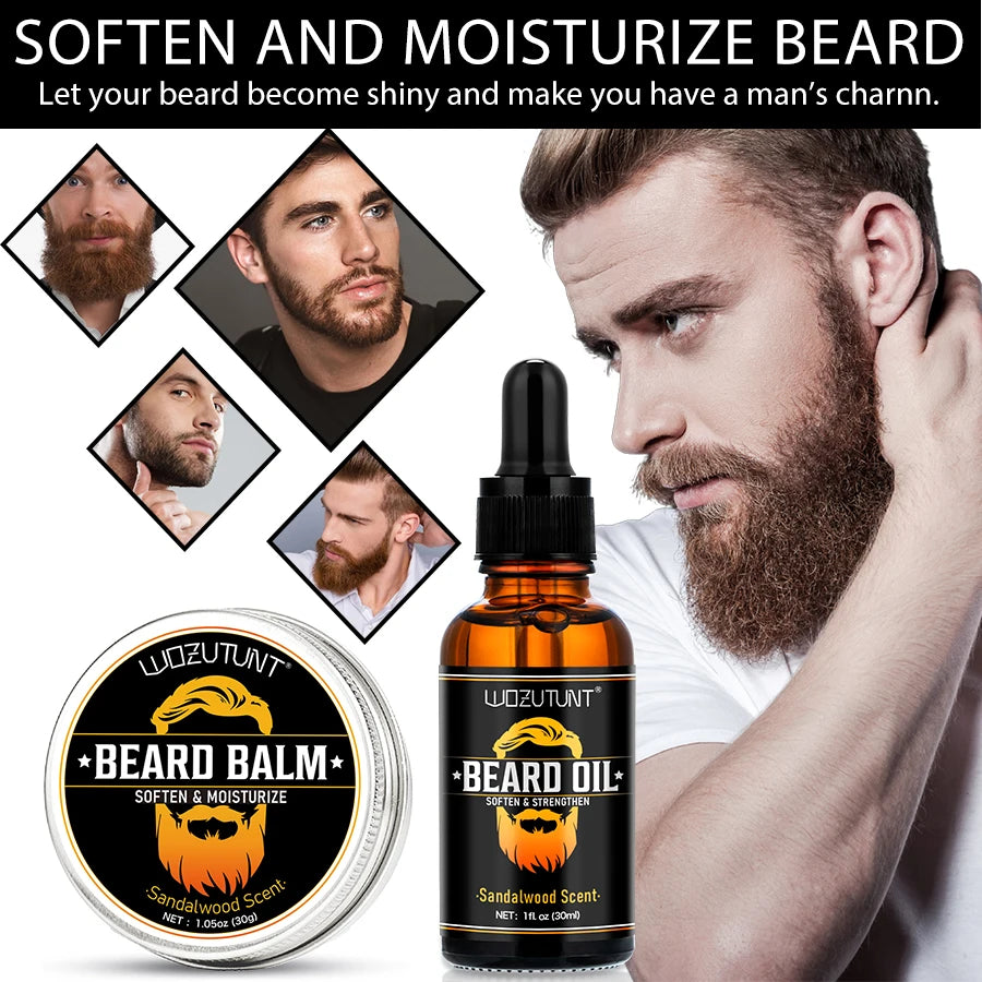 Kit de Cuidados para Barba com Óleo e Bálsamo — Hidratante, Nutritivo e com Ferramentas de Acabamento