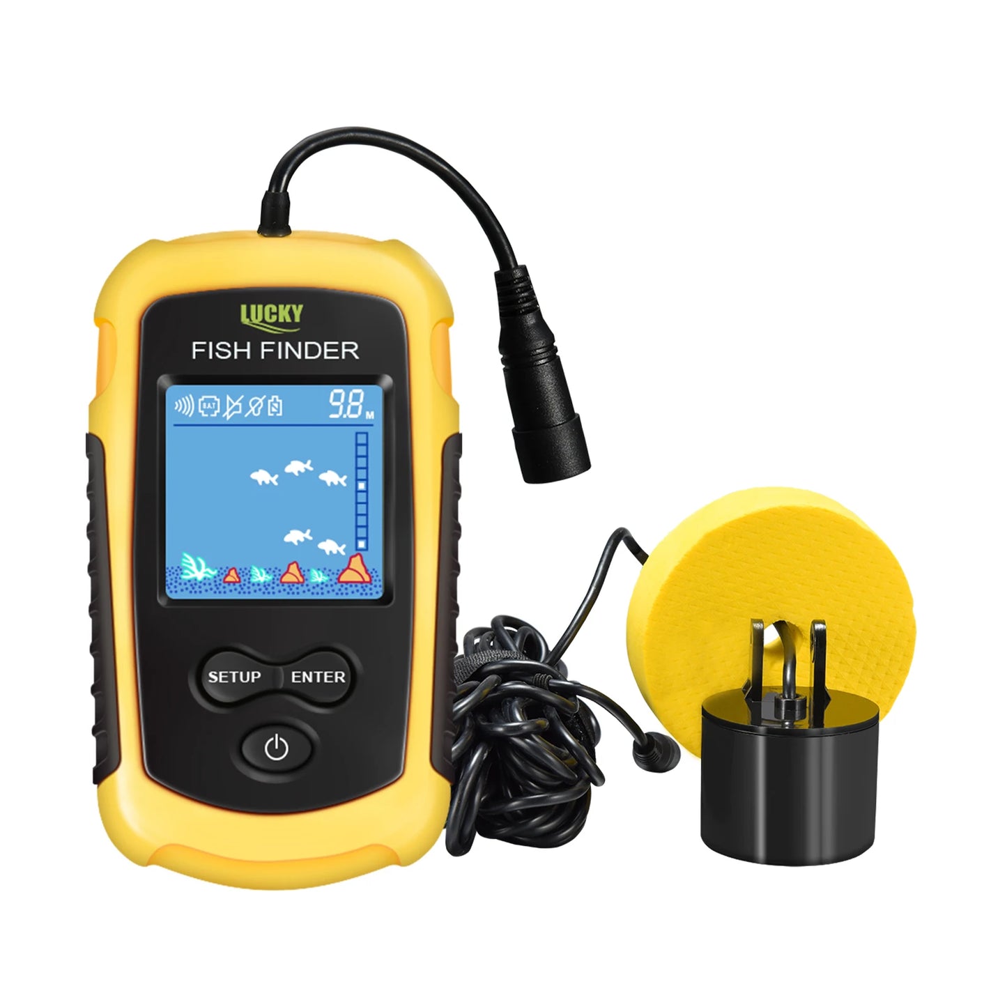 FFC1108-1 Alarme Sonar Portátil 100M para Pesca, Localizador de Peixes com Cobertura de 45 Graus, Sonda de Eco com Alarme e Transdutor para Pesca em Lagos e Mares