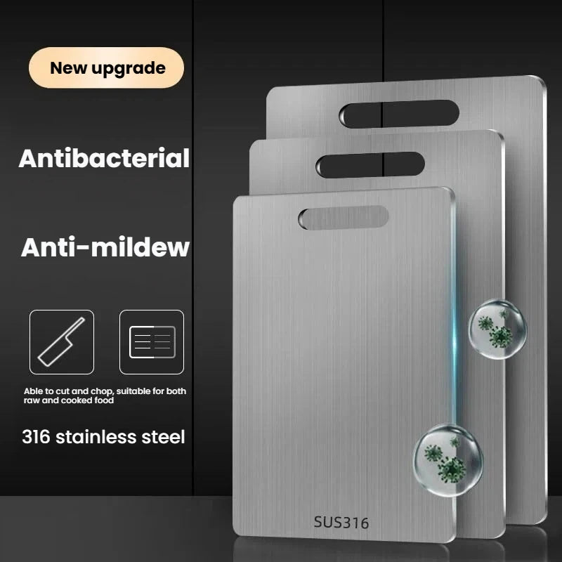 Tábua de Corte de Aço Inoxidável Dupla Face — Antibacteriana, Antimofo, em 4 Tamanhos