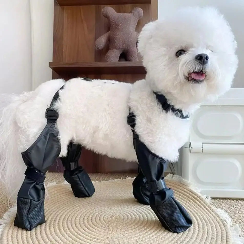 Botas de Chuva Impermeáveis para Cães, Protetor de Patas Ajustável e à Prova de Sujeira, Respirável, com Alça Auxiliar Antiderrapante para Dias Chuvosos