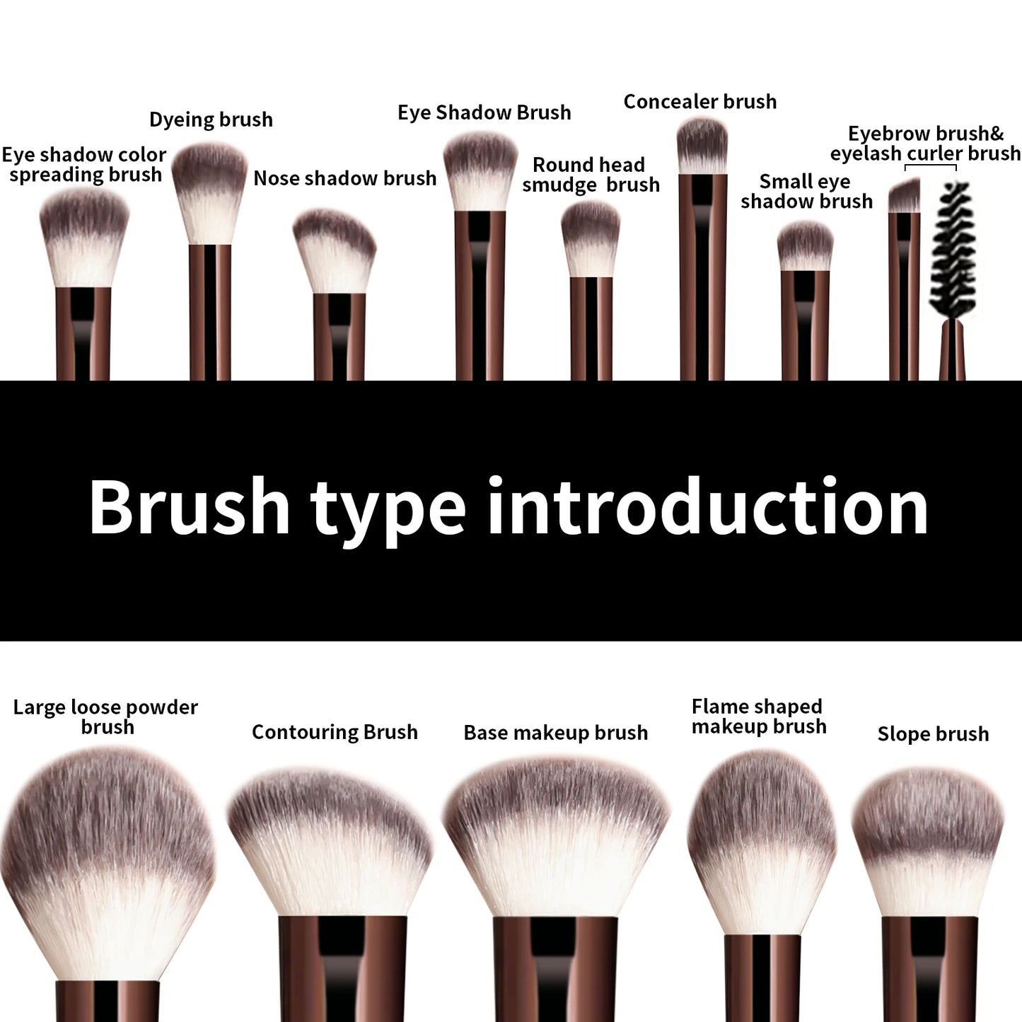 Kit com 13 Pincéis de Maquiagem Profissionais — Base, Corretivo, Pó, Sombra e Blush Kabuki