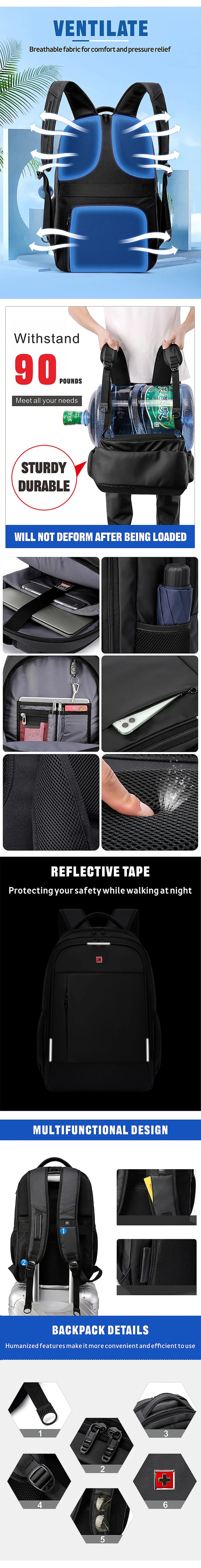 Mochila Masculina Antifurto Impermeável com USB — Grande Capacidade para Notebook 15,6" e 17,3"