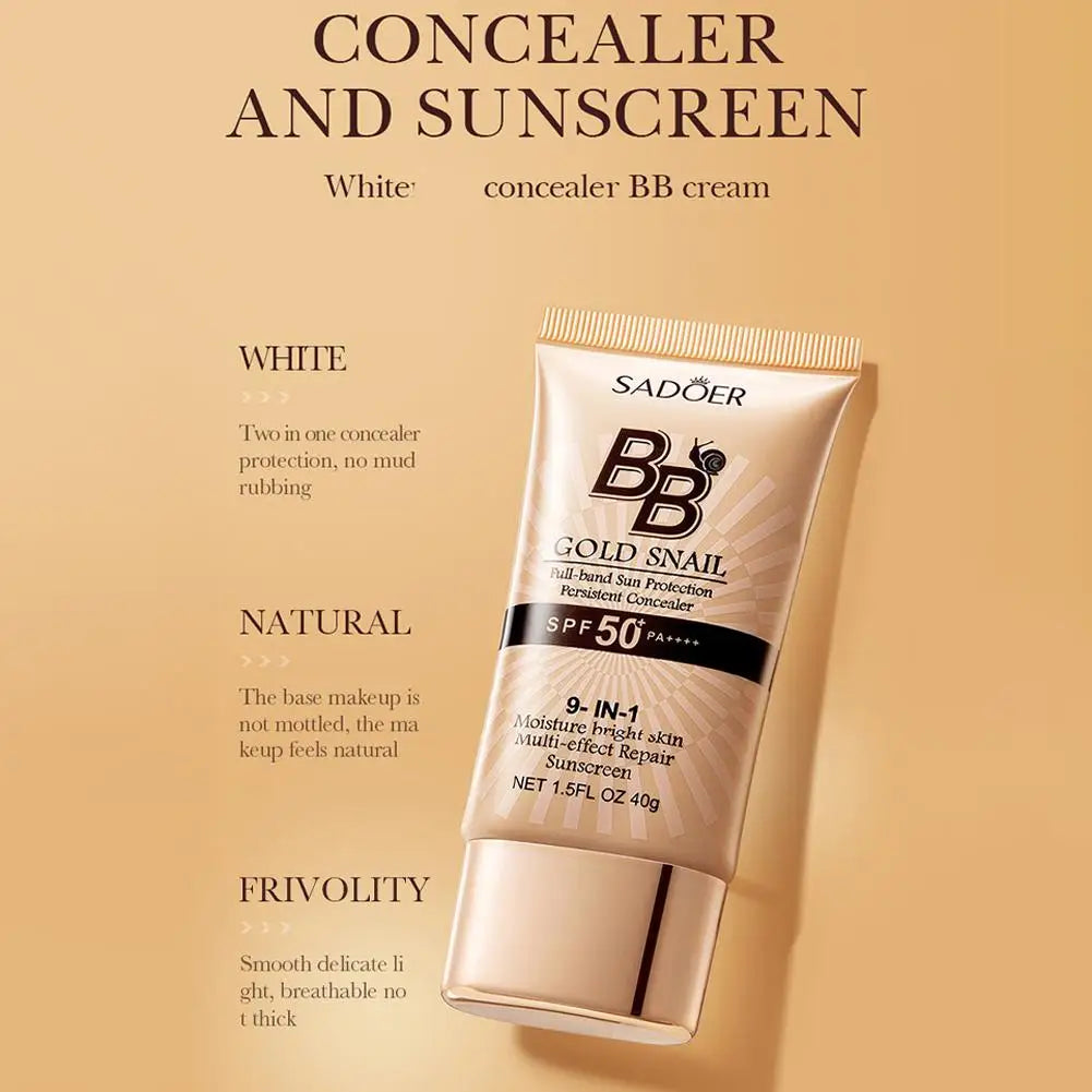 BB Cream Protetor Solar com Caracol Dourado — FPS 50+, Hidratante e Corretivo Facial 40g