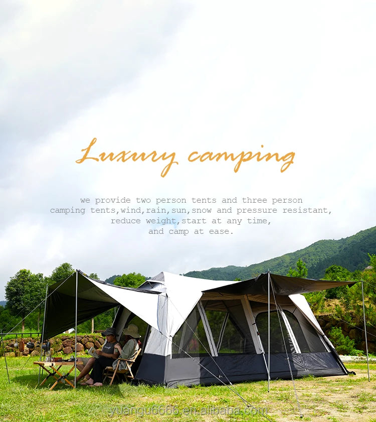 Tendas de Camping para 8-10 Pessoas, Grande Tamanho, Impermeáveis, Quatro Estações, Dupla Camada, Dois Quartos, Tendas Personalizadas para Glamping e Praia Familiar