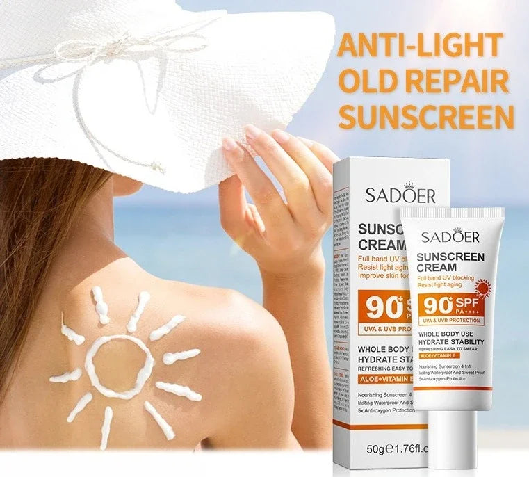 Protetor Solar Facial e Corporal SPF 90+ — Bloqueador UV de Alta Proteção e Reparação da Pele