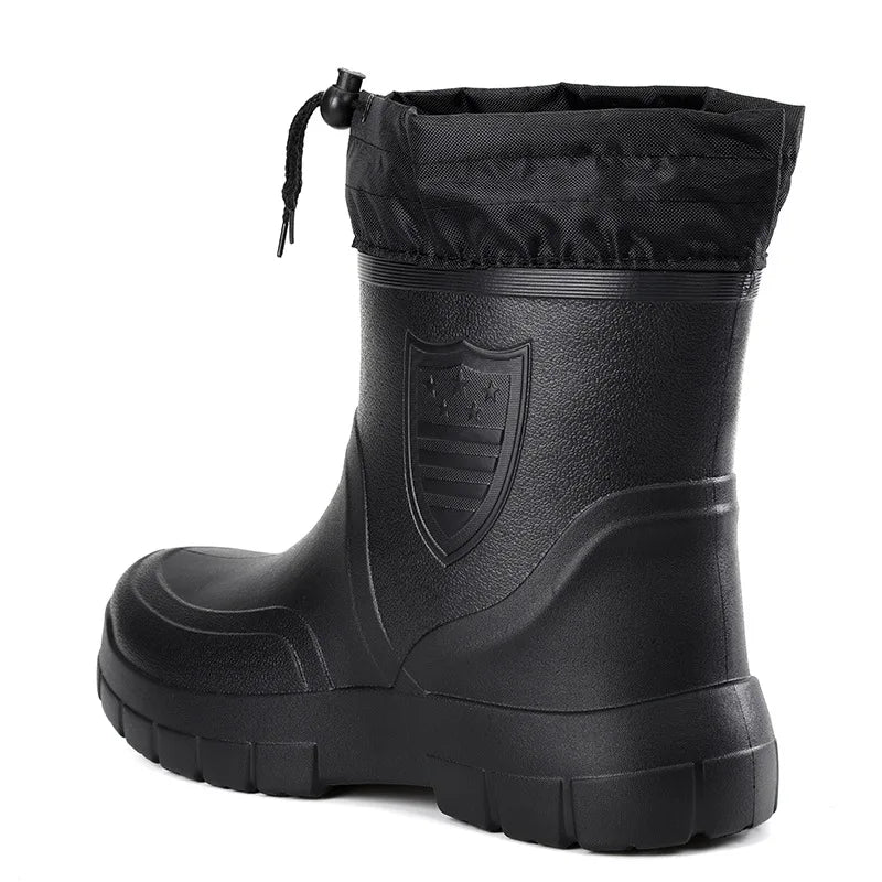 2024 botas de chuva masculinas versáteis à prova dwaterproof água ao ar livre sapato leve veludo moda bota curta casual conforto masculino sapatos de água