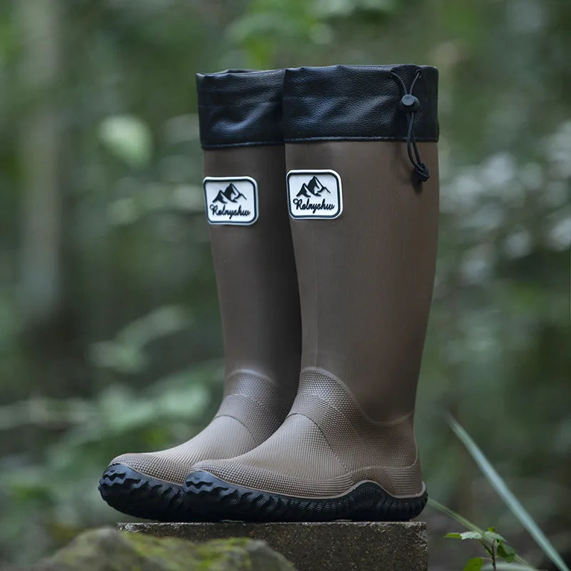 Botas de chuva para homens moda igh-top botas de chuva exterior usar tubo longo impermeável antiderrapante estilo casal botas de pesca ao ar livre