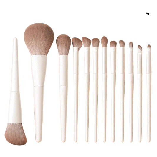 Conjunto de 12 Pincéis de Maquiagem com Kabuki — Cerdas de Nylon Macias para Base e Blush