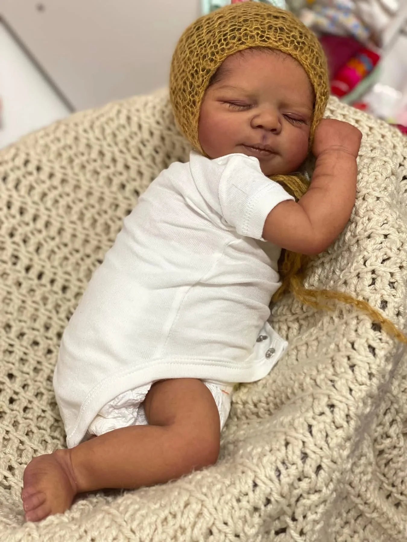 Boneca Reborn NPK de 49cm — Pele Escura Realista 3D, Corpo Inteiro em Vinil e Kit Completo