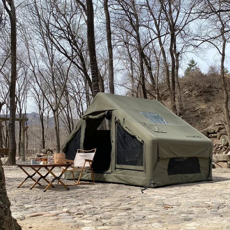 6.4 ㎡   Tenda Inflável Impermeável de Algodão para Glamping, Viagens em Família e Eventos, Hermética com Duas Portas para Acampamento ao Ar Livre