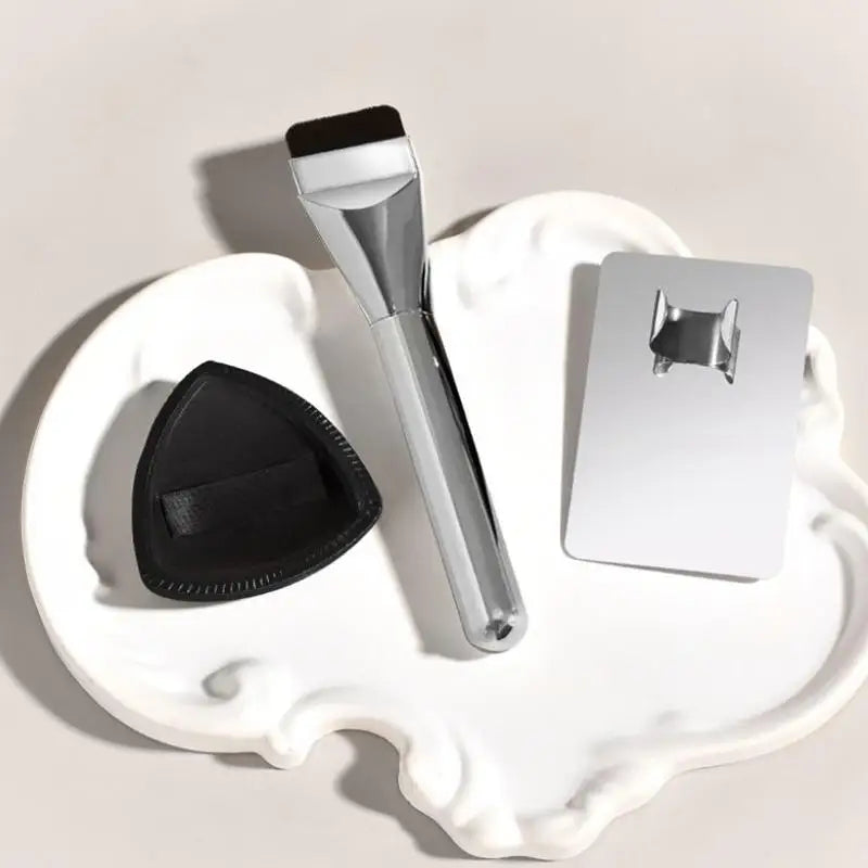 Kit de Ferramentas de Maquiagem 1 a 4 Peças — Pincel para Base, Esponja e Paleta de Creme Portátil