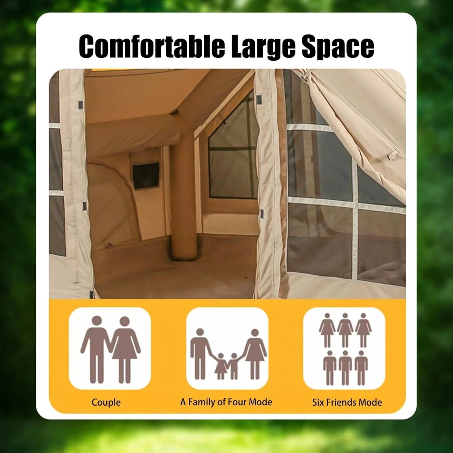 Tenda de Luxo para 3-4 Estações, Grande Tenda Familiar para Glamping, Impermeável, Tecido de Algodão TC para Camping ao Ar Livre 3.1x2x2m 6.3 Metros Quadrados