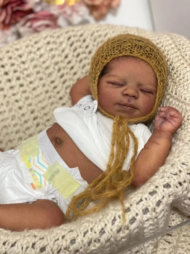 Boneca Reborn NPK de 49cm — Pele Escura Realista 3D, Corpo Inteiro em Vinil e Kit Completo
