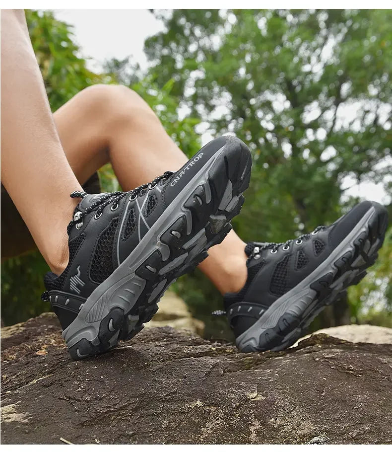 Sapatos de caminhada masculinos malha respirável esportes único sapatos verão ao ar livre resistente ao desgaste caminhadas e caça sapatos esportivos táticos