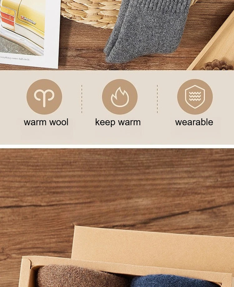 Kit 5 Meias Térmicas de Lã Merino Quentinhas — Ideais para Caminhadas, Esqui e Inverno Extremo