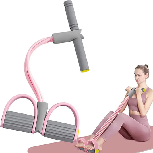 Kit Faixas de Resistência com 4 Tubos e Pedal — Elástico para Treino de Abdômen, Cintura e Braços