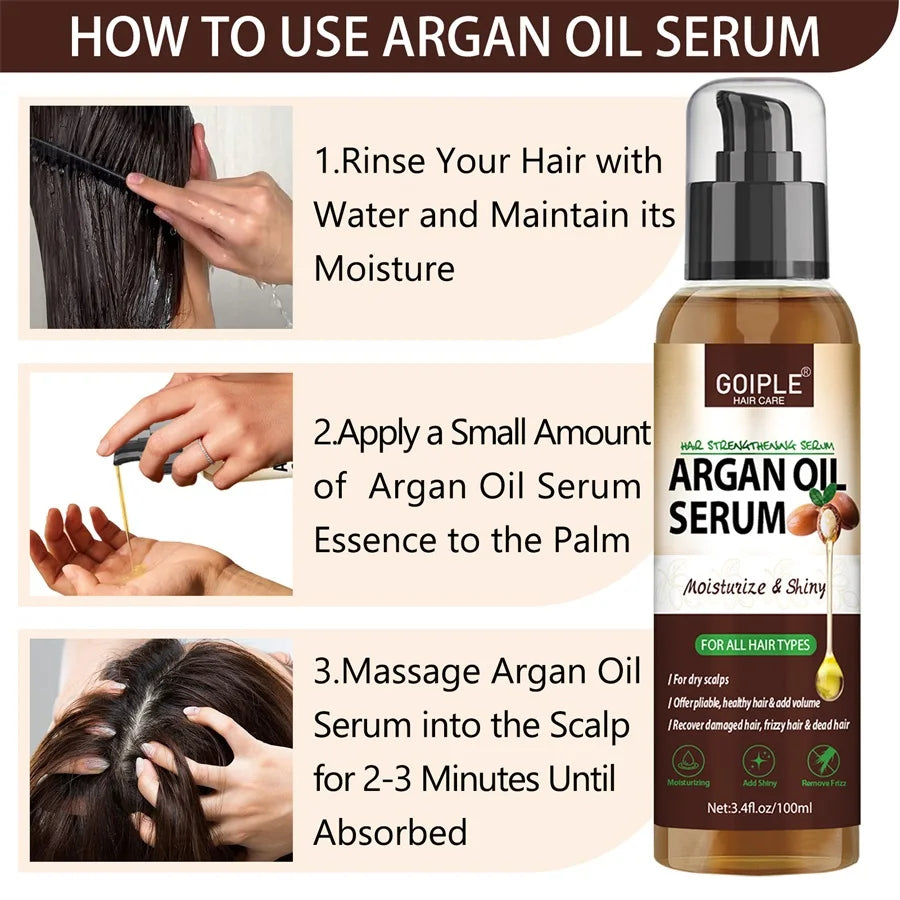 Sérum Capilar de Óleo de Argan Marroquino — Hidratante, Anti-Frizz e Reparador para Cabelos Danificados