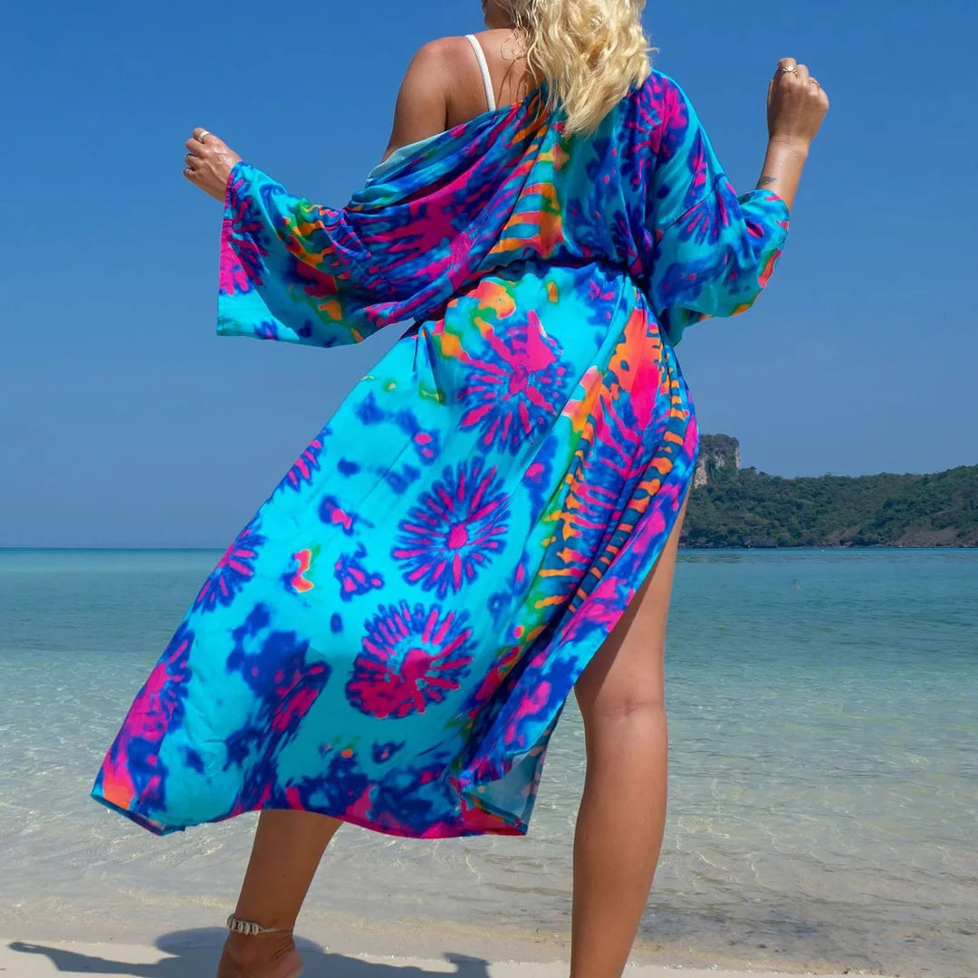 Quimono Boho Longo de Praia — Estampado, Feminino e Perfeito para o Verão