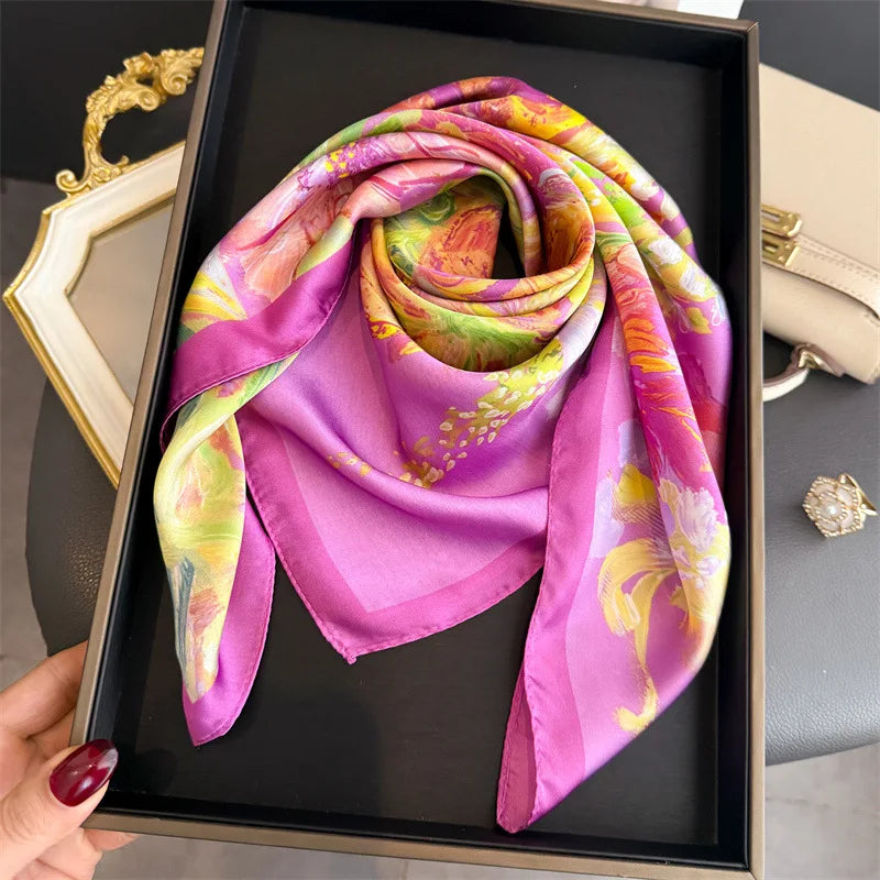 Lenço de Seda Sintética Feminino — Estampado, Elegante e Versátil para Qualquer Look